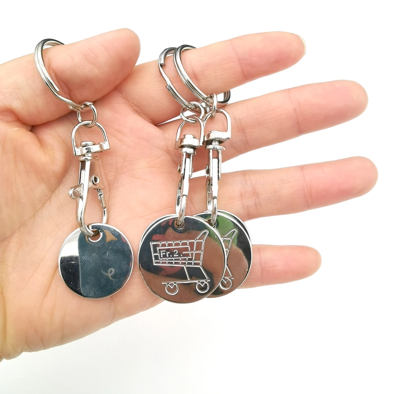 Manufacturer Promotional Zinc Alloy Metal Supermarket Trolley Shopping Tag Coin Keychain