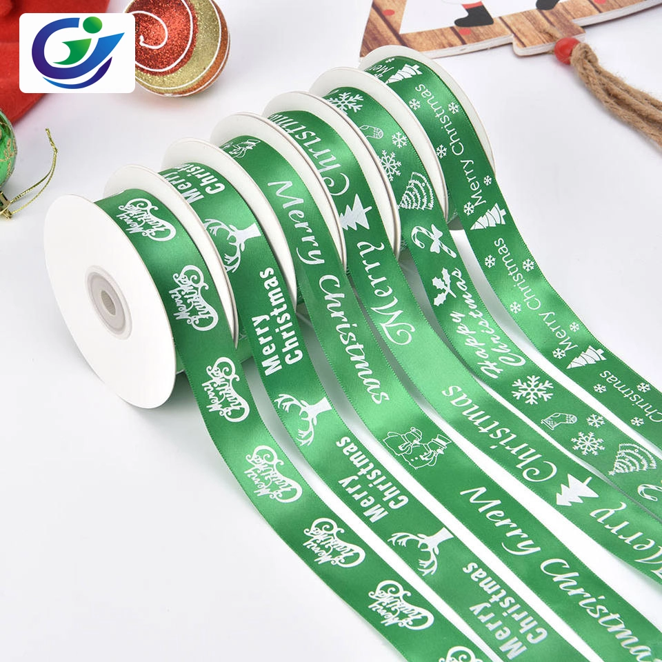 Wholesale Merry Christmas Gift Ribbon Roll Satin Cotton Grosgrain Metallic Christmas Wired Ribbons Printed