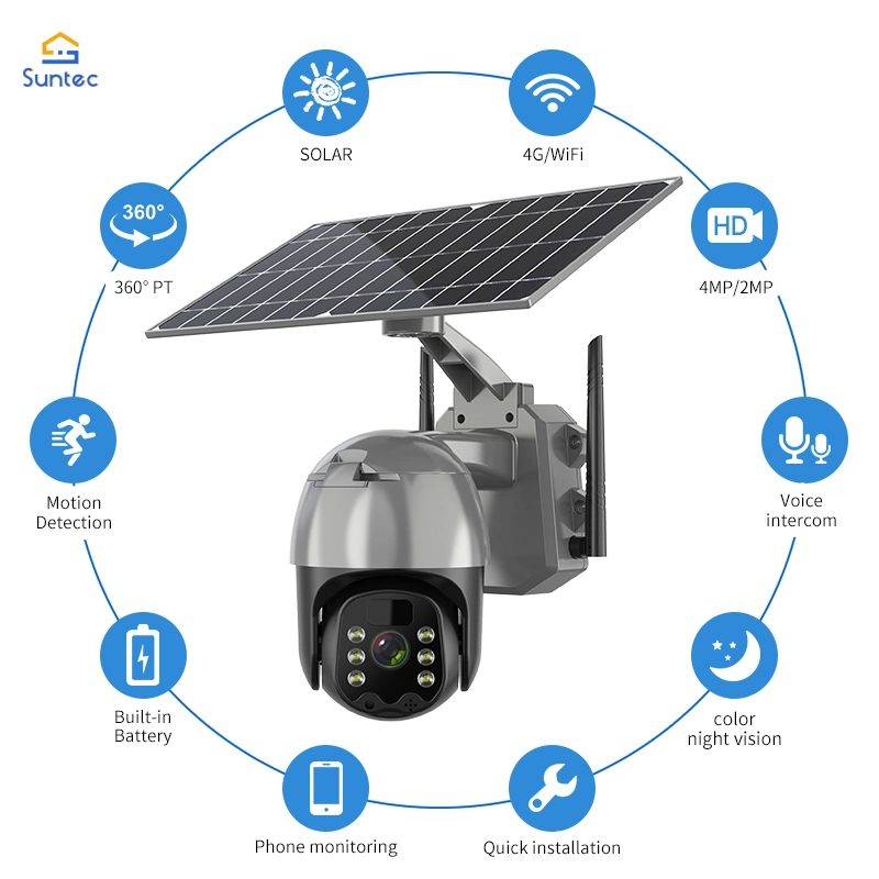 WiFi/4G 1080P de la cámara grabadora de vídeo en red Solar solar exterior Sistema de seguridad de la cámara de 360 grados