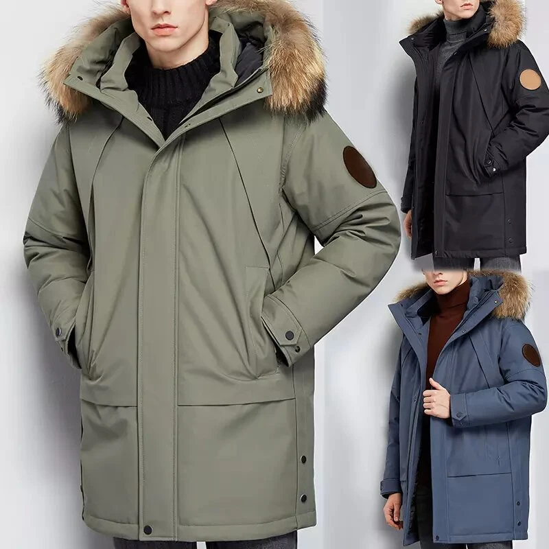 OEM de los hombres de negocios Collar de Piel de gran tamaño del ejército de llanura Puffer chaqueta con capucha verde anorak