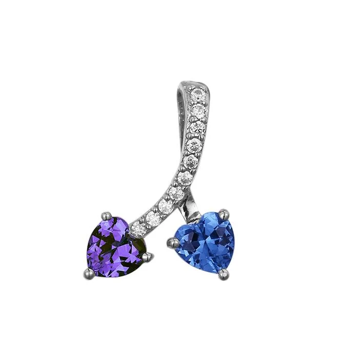 Hot Selling Two Hearts Color CZ 925 Sterling Silver Pendant