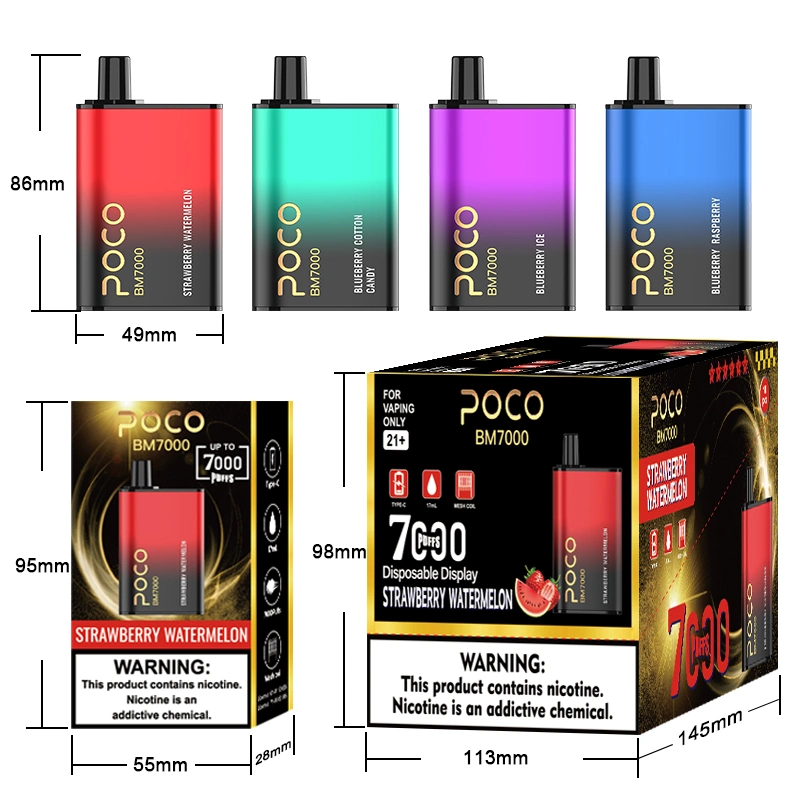 Poco Bm7000 Electronic Cigarette Disposable/Chargeable Vape Pen Rechargeable 7000 Puffs Mesh Coil 17ml 10 Flavors Device Newest Vapor Pen