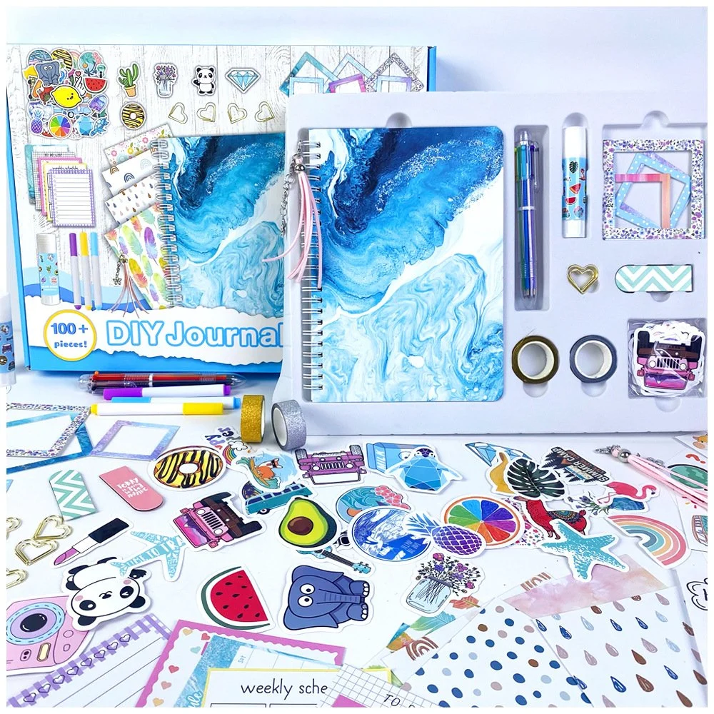 DIY Journey Set Blue Planner Diary Gift Box Scrapbook Sticker Kids Stationery Set