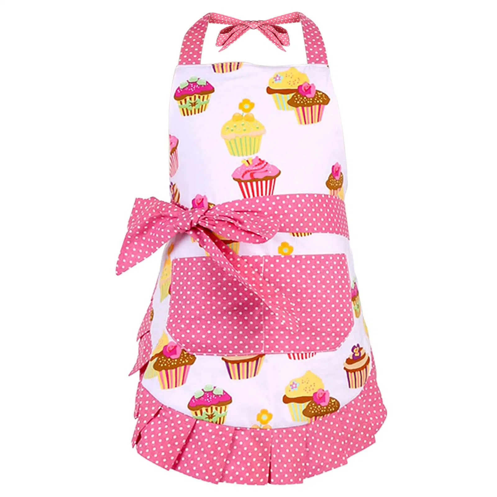 New Design Pink 2-5 Years Kid Girls Cupcake Pattern Cotton Children Apron