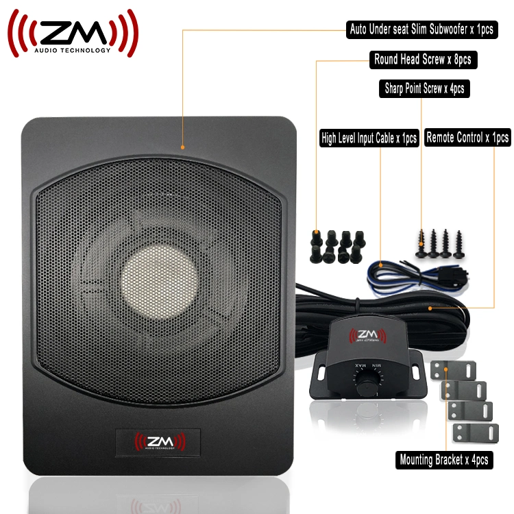 Professional RMS 200 Watt 10 Inch Active Under Seat Car Spl Woofer Audio Amplifier Slim Subwoofer Music Stereo Sound System