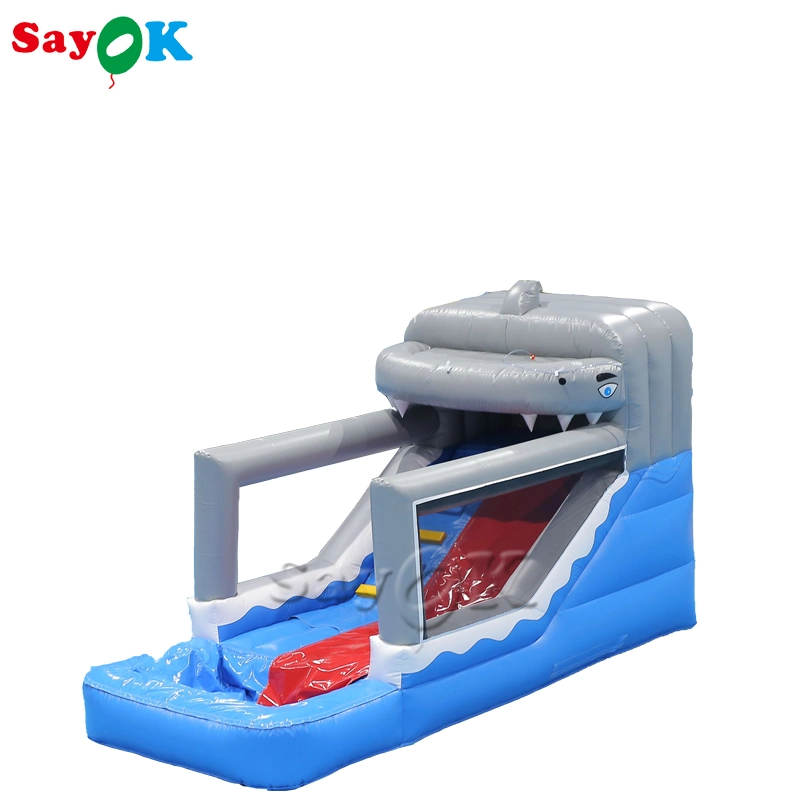 China Commercial Blue Big Shark Inflatable Water Slide with Plunge Pool Color Inflatable Bouncy Castle Bouncer Bounce House Commercial