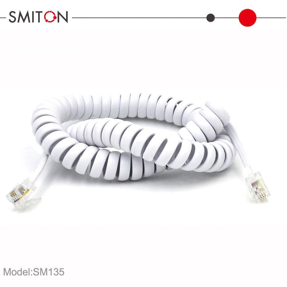 2mteter cobre Blanco/Negro CE/Cable de teléfono RoHS enrollado en espiral con conector RJ9