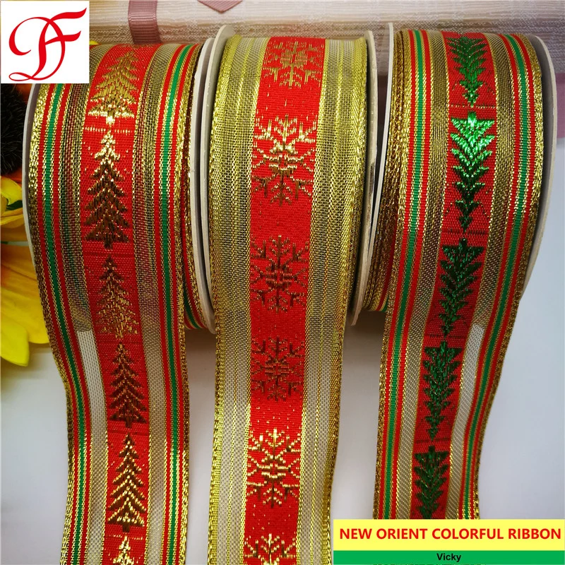 Color Woven Christmas/Xmas Ribbon Double/Single Face Satin Grosgrain Gingham Taffeta Sheer Organza Hemp Ribbon with Many Kinds of Pattern