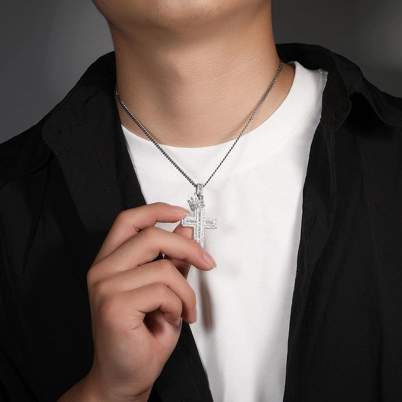Wholesale/Supplier Hip Hop Men CZ Micro Cross Charm Pendant Necklace Jewelry