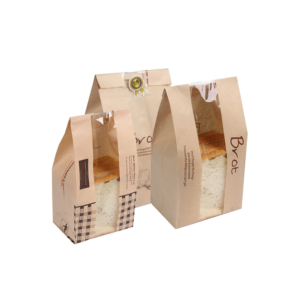 Eco-Friendly Printed Packaging Paper Toast Bread Bag with Clear Plastic Window