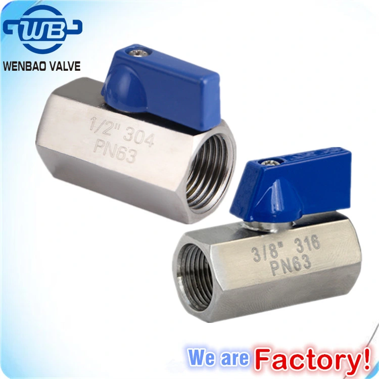 Ss Industrial Water/Gas/Control Valve Male Female Threaded Stainless Steel SS304 316 CF8 CF8m Brass Mini Ball Valve Pn63 3/8"