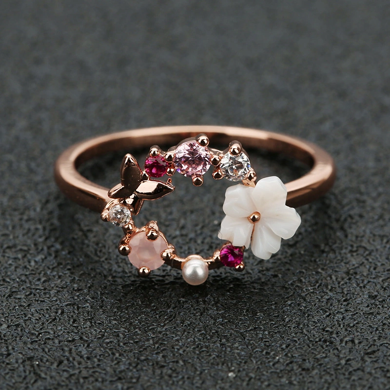 Rose Gold-Tone Flower Unique Ring Esg11643