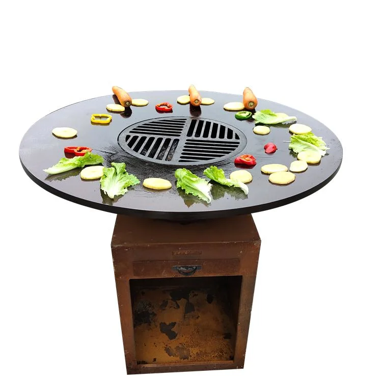 Outdoor Corten Steel Fire Pit BBQ Charcoal BBQ Grill Firpit BBQ with Stainless Steel Grill