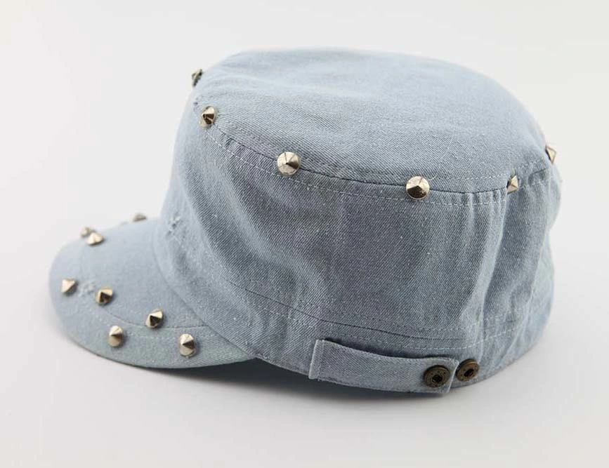 Boné de basebol Washed Denim Flat Top Metal Buttons