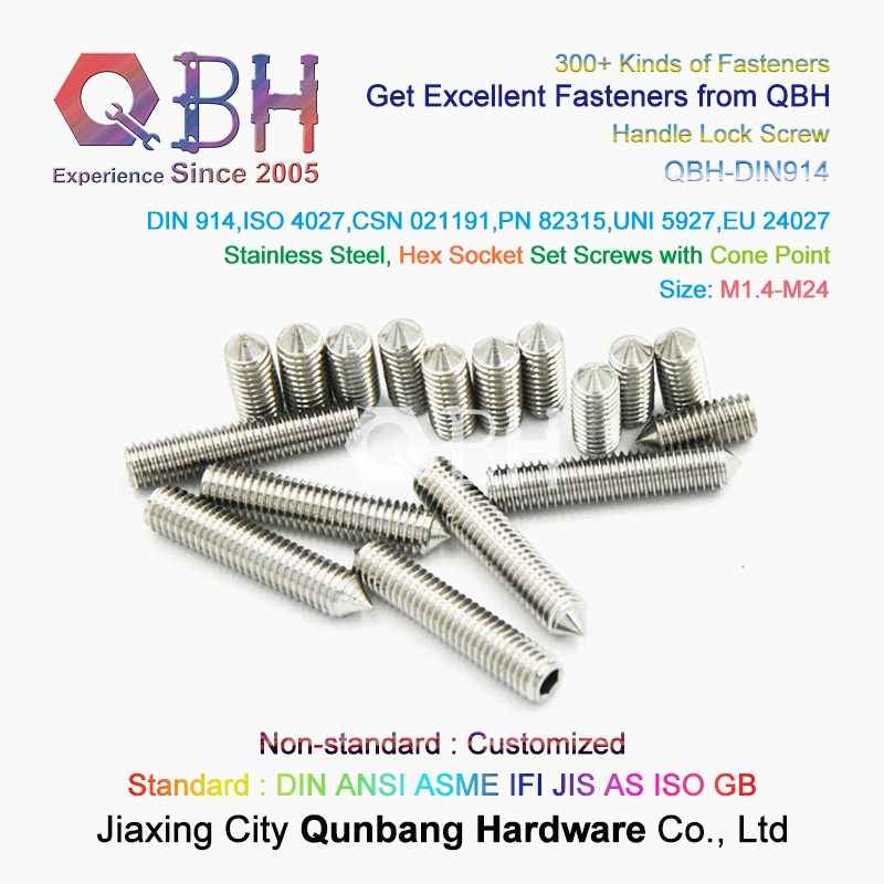 10%off Qbh DIN914 OEM ODM Stainless Steel Cone Point Furniture Fitting Spare Parts Fastener Hex Hexagon Socket Set Elbow Jam Door Handle Fixing Lock Screw