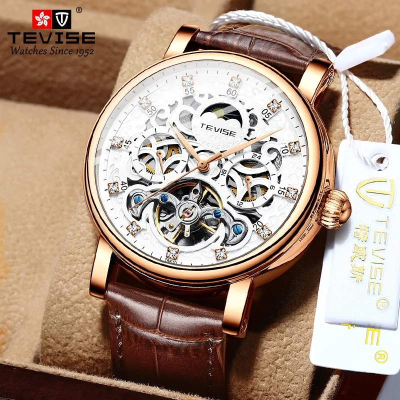 Luxury Brand Tourbillon Mens Watches Diamond Fashion Leather Automatic Mechanical Watch