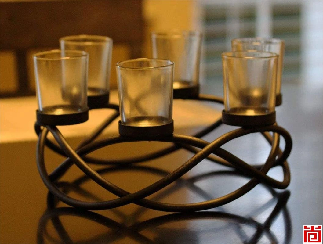 Black Iron Table Centerpiece Candle Holder Various Color Glass Votive Cups