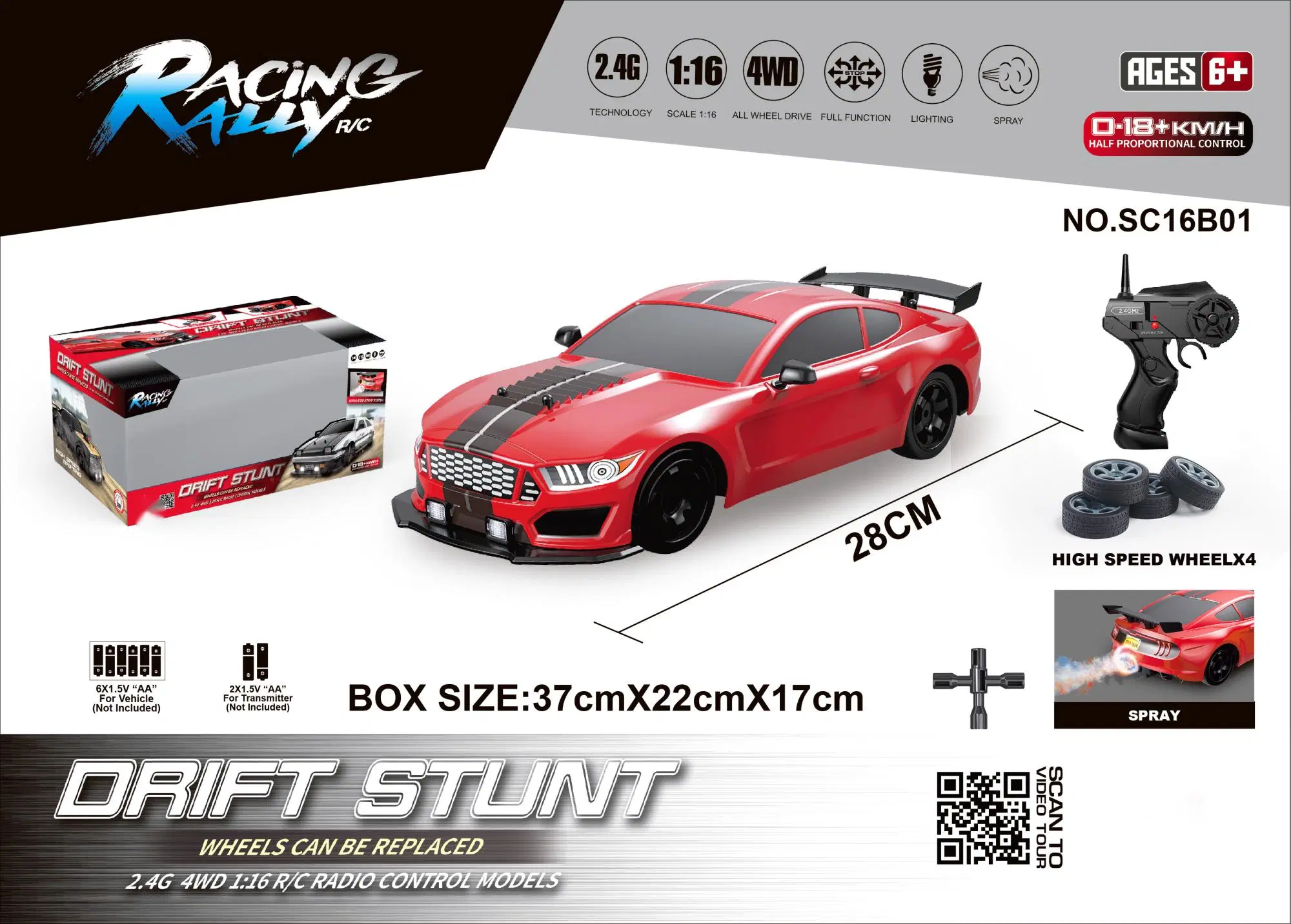 2022 New Product 1: 16 Simulation 4WD Drift Car Sc16b01 Window Box Without Power 2.4GHz LED Light Smoke Function 4 Wheel Drive Drift Performance