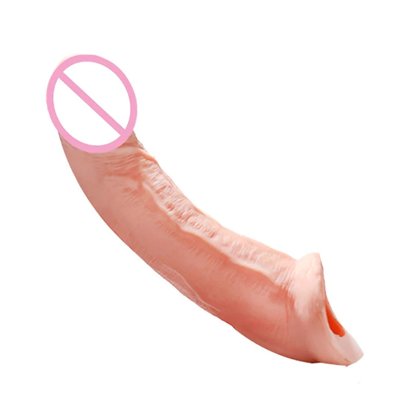 Correa hueca de silicio líquido en el extensor de manga Dildo Penis para Condón masculino