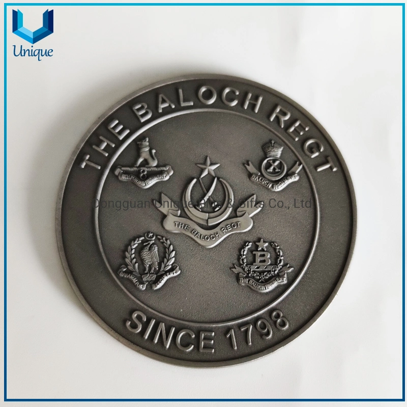 Cheal No Minimum 70mm Diameter 3D Antique Silver Challenge Coin, Customize Design Pakistan Baloch Military Coin, Die Cast Zinc Alloy