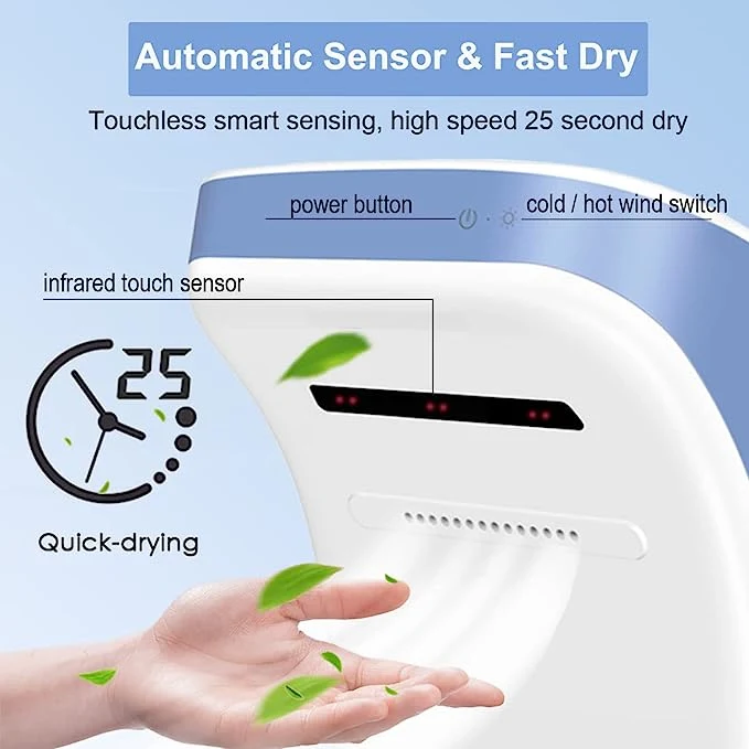 Standing Hand Dryers Automatic Sensor Vertical Electric Hand Foot Dryers Cool Hot Air Blow Dryers High Speed Suit for Hotel, Bedroom, Bathroom