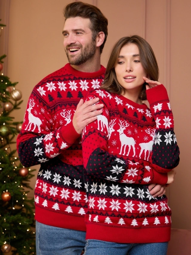 2023 Pareja Unisex suéter tejido Jacquard de Navidad Navidad suéter Elk Jersey Puente Sweater con cuello redondo para los adultos