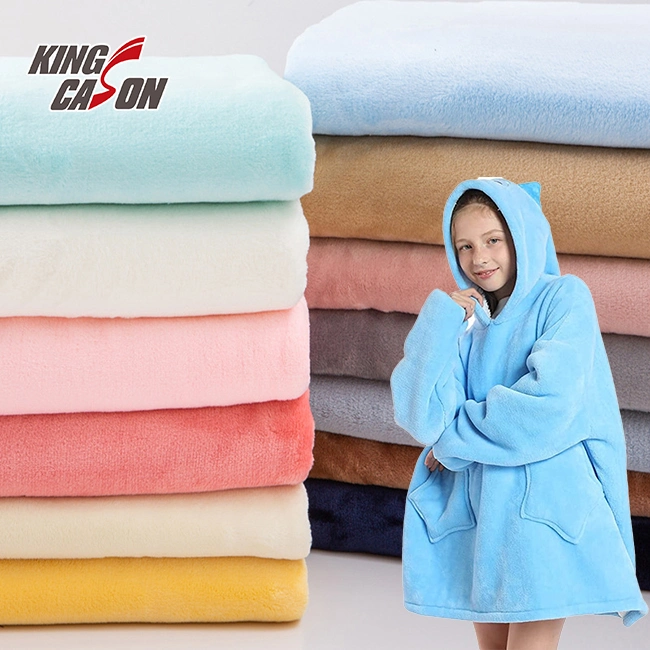 Kingcason Brushed Polyester Knitting Knit Flannel Coral Polar Fleece Cobertor Cama pijamas Sofá cortina Home tecido estofos Garment Tecido