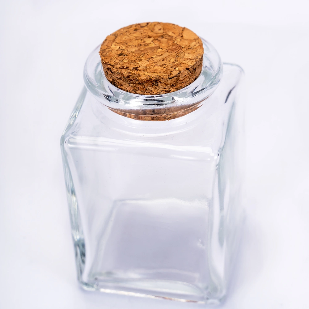 Mini 50ml Square Cork Lid Clear Glass Spice Packaging Bottle Jar for Spice Powder Dried Saffron