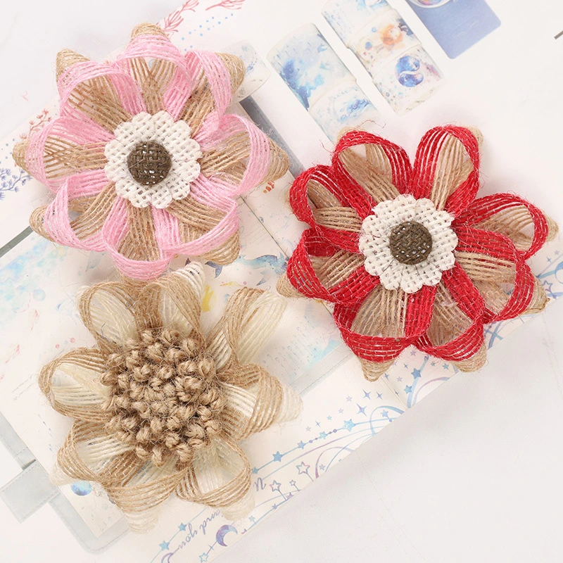 Jute Flowers DIY Craft Handmade Jute Burlap Flower for Party Wedding Decorative