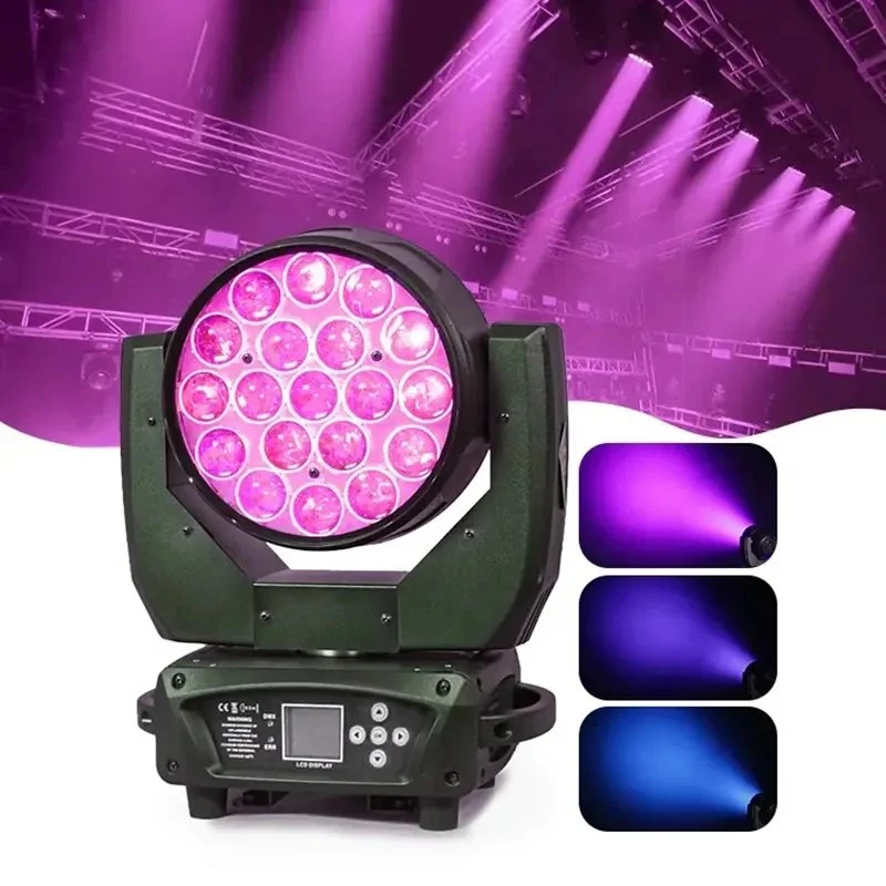 19psc LED RGBW Lumière de scène à faisceau mobile pour éclairage de tête de lavage de faisceau pour DJ Bar Club Disco Light.