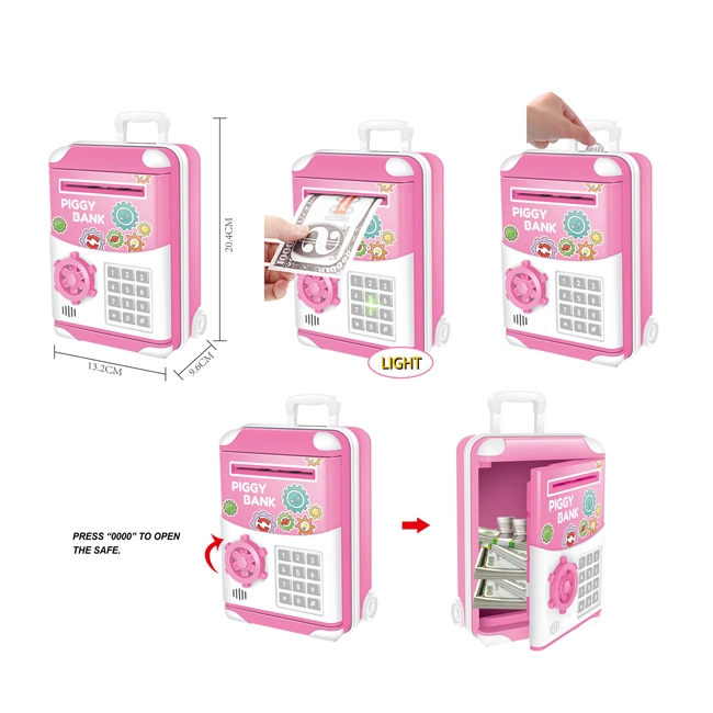 Banco Piggy Bank com Light Girl Pink Draw Bar Formato de caixa volume automático dinheiro interessante Crianças Piggy Bank Toy
