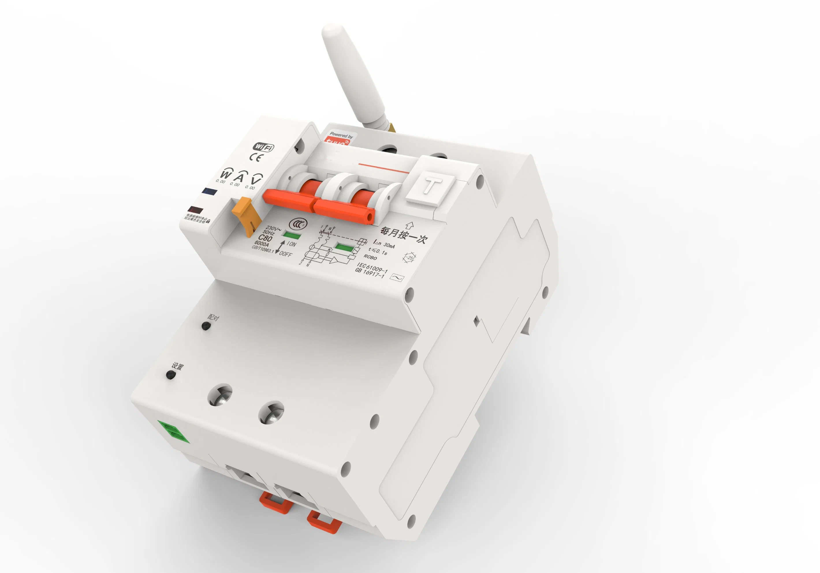 Venta en caliente Tuya Smart WiFi medición de corriente residual circuito operado Disyuntor (RCBO)