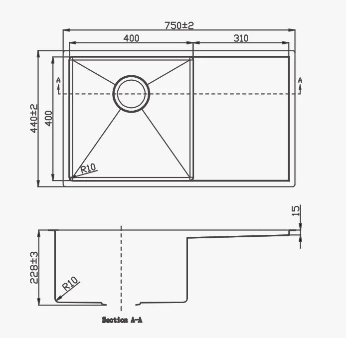 Kitchen Sink Single Bowl with Drain Board SUS304 Stainless Sink 7544sdu