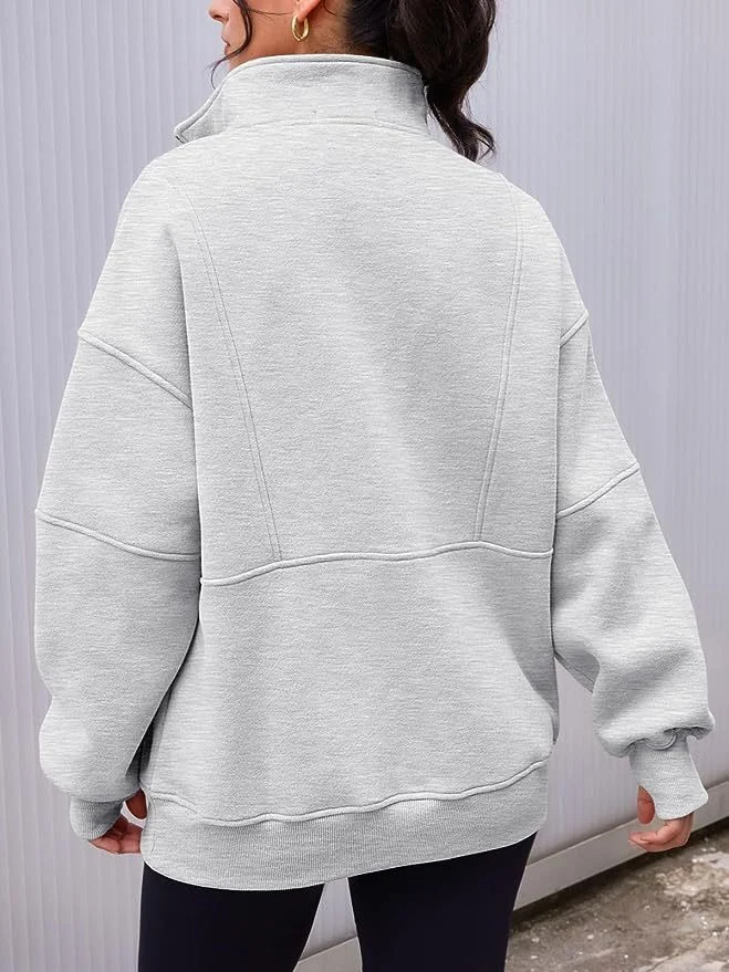 La moitié des femmes Zip Sweat-shirt à manches longues en molleton surdimensionné Hoodies chandails Pockerts décontracté avec