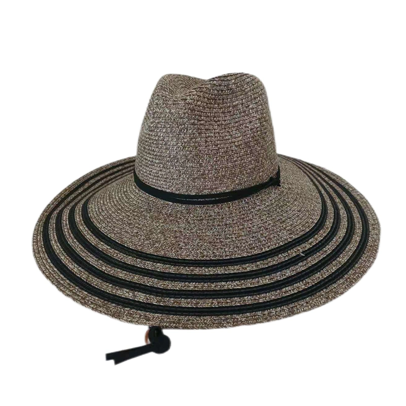 Chin Embellecedor Cable marrón liso teñido de verano en la playa de Panamá a granel Sombrero de Paja Dama Unisex de vigilante de sombreros de paja al por mayor