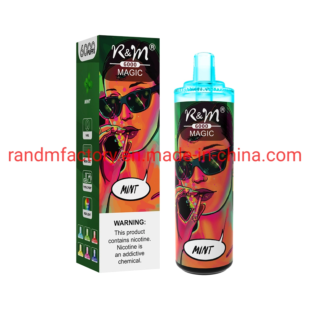 R&amp;M más reciente de fábrica original Hot vender cigarrillos electrónicos 6000 inhalaciones de R&amp;M de luz LED de la magia de los Estados Unidos Reino Unido marca OEM 2mg 50mg de nicotina desechables mayorista Vape