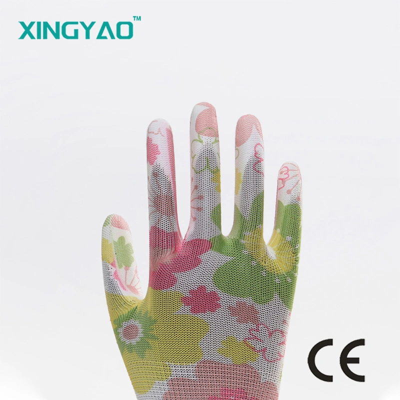 Color PU Printing Wear-Resistant Safety Work Gloves Work Garden Gloves