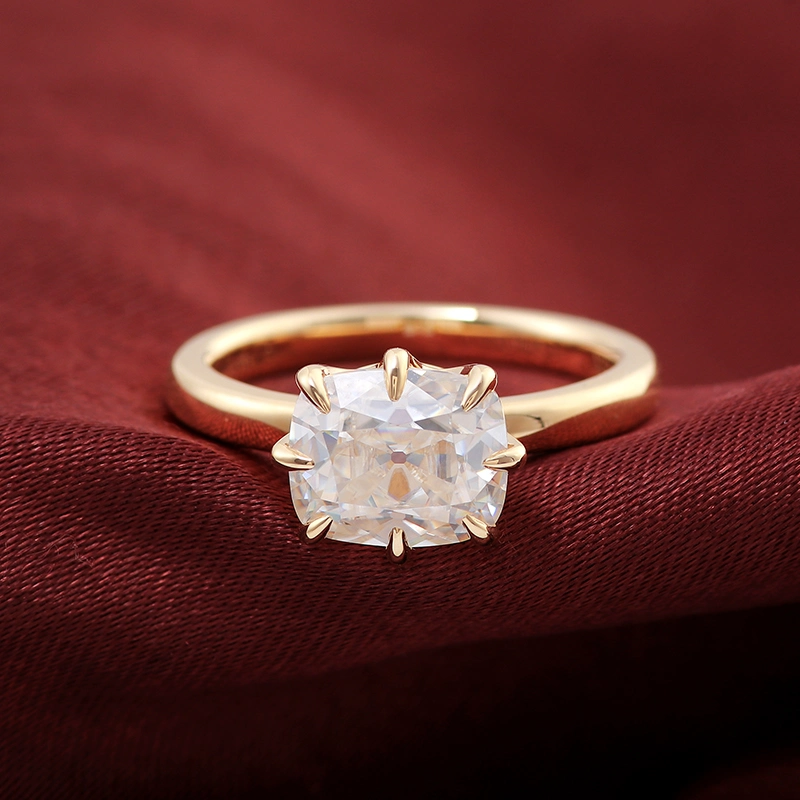 Provence Jewelry 10K Yellow Gold Rings High quality/High cost performance Cushion Cut Moissanite Ring 8 Claw Setting Stone Classic Style Fine Jewelry