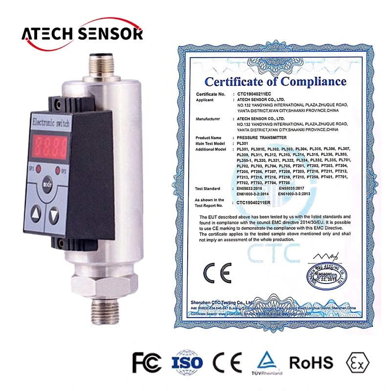 Accuracy 0.2% 0.5% Optional Display 4-20mA NPN PNP Intelligent Digital Pressure Switch PT250 Sensor China