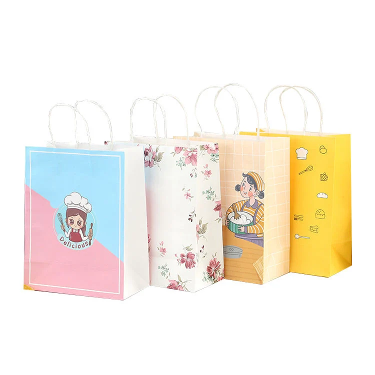 Personajes de dibujos animados de papel Kraft Bolsas de regalos Bolsa parte Bolsa con asas de cuerda