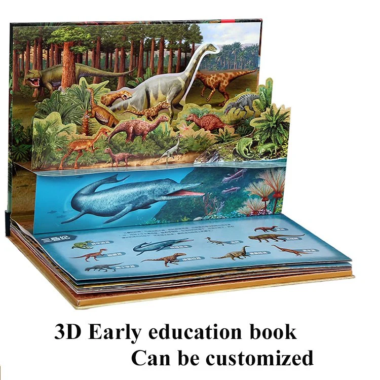 3D Educational Paper&Cardboard Book Kid Dinosaurs Shape Hardcover Book Animal Pop up Book for Children