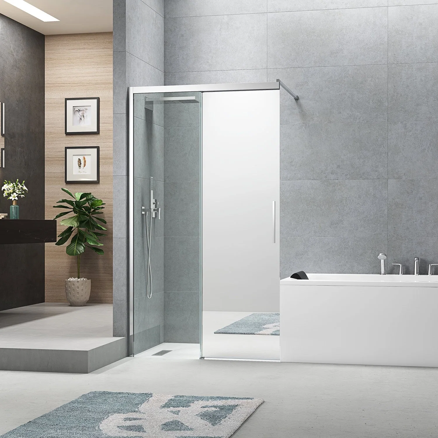 Luxury Tempered 6mm Glass Shower Door Simple Bathroom Room (8W10028)