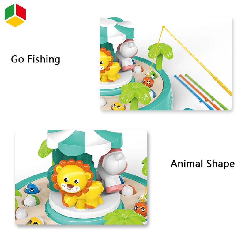 QS Outdoor Play Children Educational Simulated Fishing Toy Water Play Set Amusement Park Electric Rotary Cartoon Animal Fishing Table Toy with Music Light