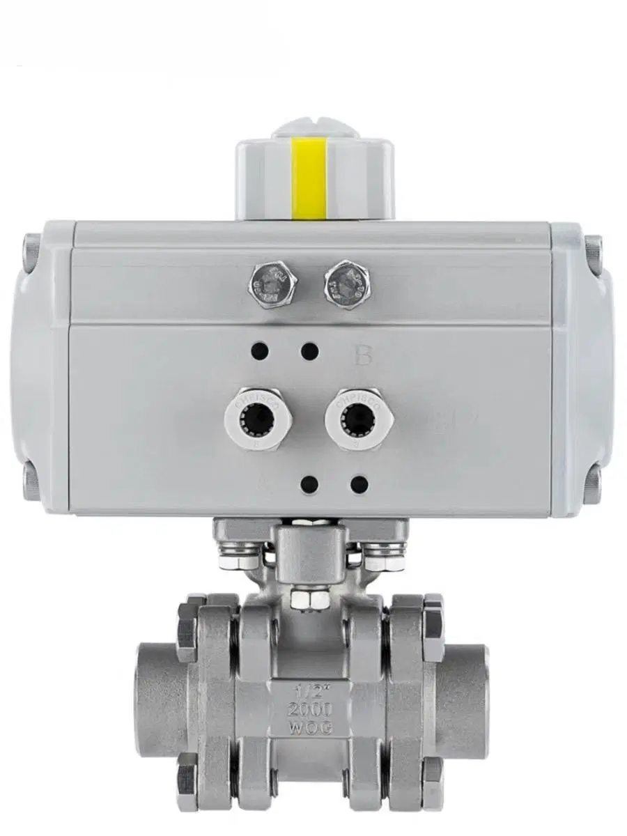 Vis/filetage de robinet à boisseau sphérique en trois parties en acier moulé/acier inoxydable haute pression Vanne pneumatique double/simple effet 2000wog