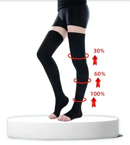 Hot Sell 15-20 Mmhg Pressure Open Toe Knee High Graduated Socks Compression Stockings for Decrease Leg Swelling