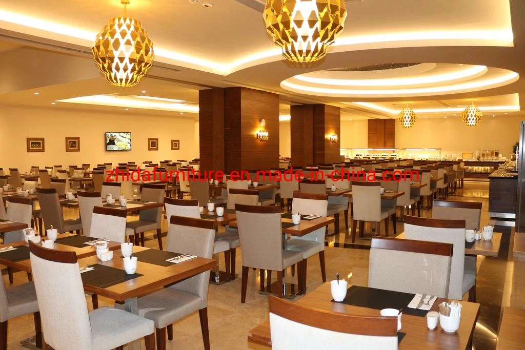 Zhida Modern 5 Stars Hotel Furniture Restaurant Dining Room Furniture Solid Wooden Restaurant Chair and Table Set
