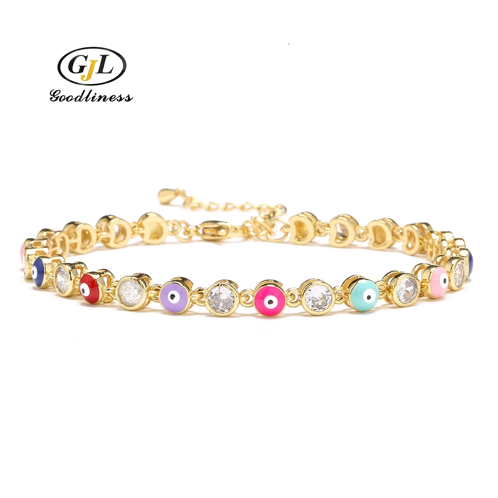 Hot-Selling Brass Plated Gold Zircon Oil Dripping Devil's Eye Bracelet