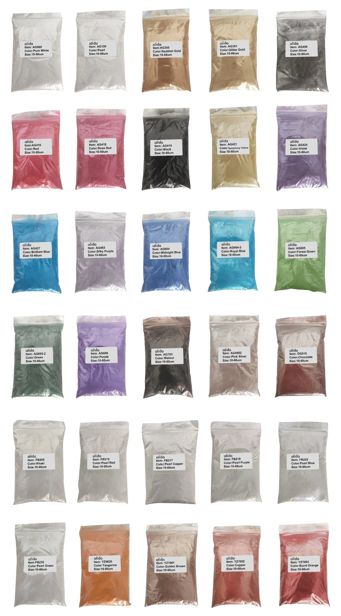 Metallic Mica Powder Pigment 10g Bag 30colors