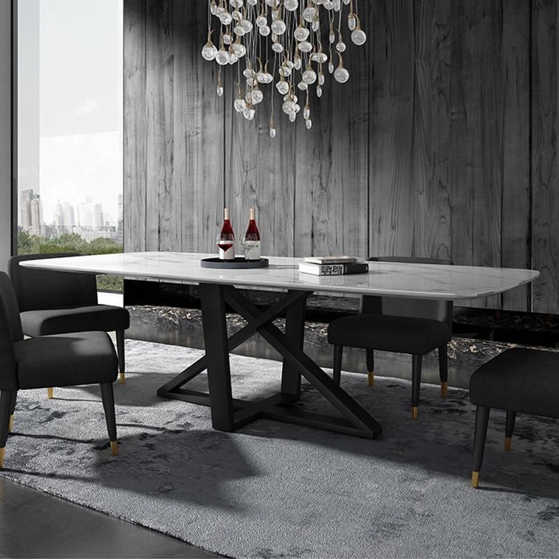 Noble Style Circle Round Marble Dining Table with Wooden Base