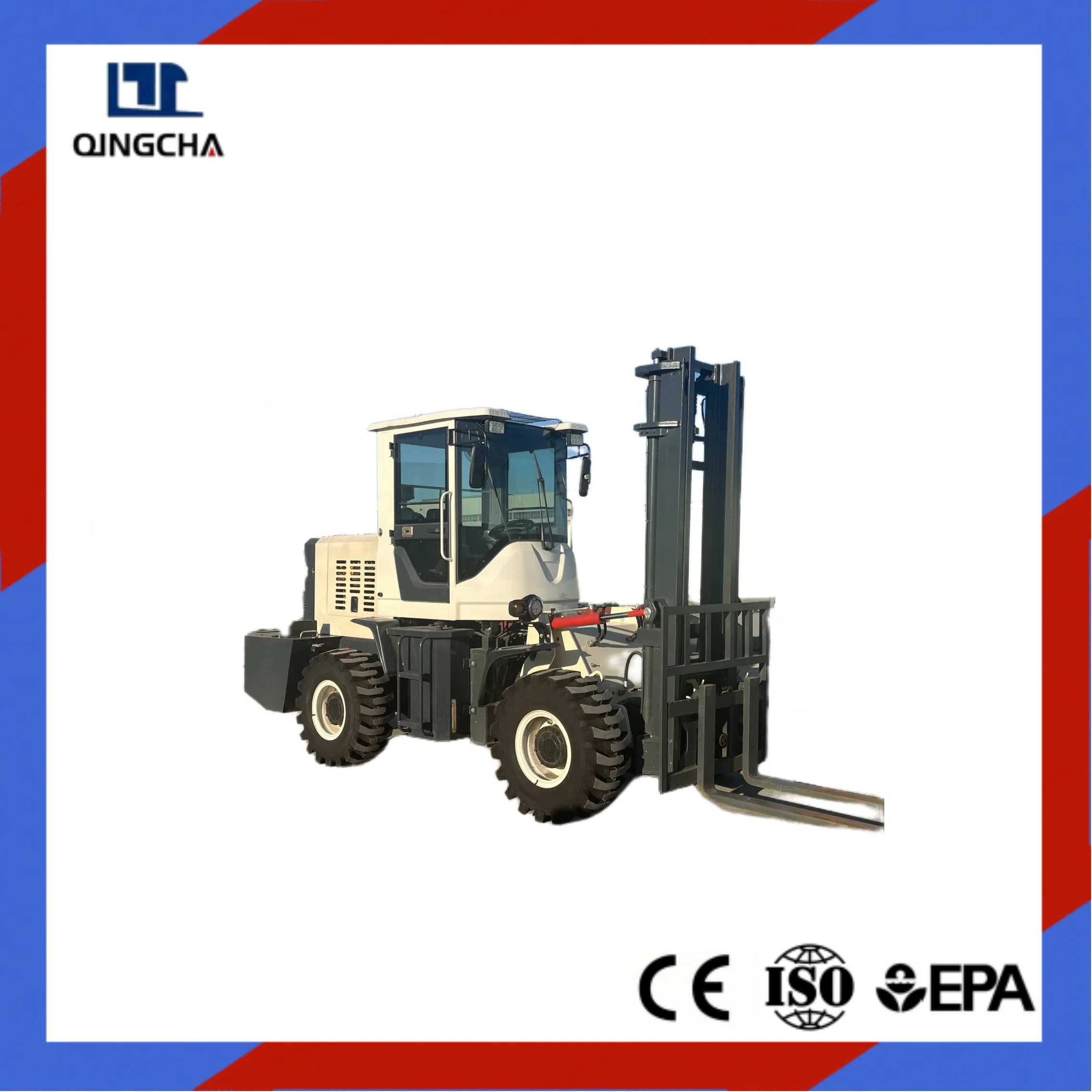 China Qingcha 3,5ton 3,5t altura de elevación 3m 4,5m 6m tos Carretilla elevadora con motor Terrain Diesel con CE